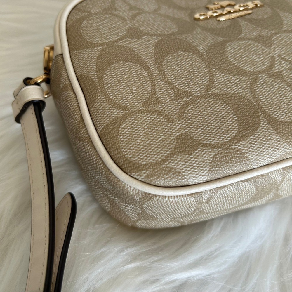 Coach Mini Jamie Light Khaki Chalk Signature Canvas Camera Bag Good - Picture 7 of 12